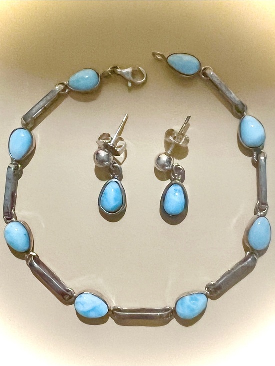 Jewelry - Vintage Larimar Teardrop Bracelet and Earring Set